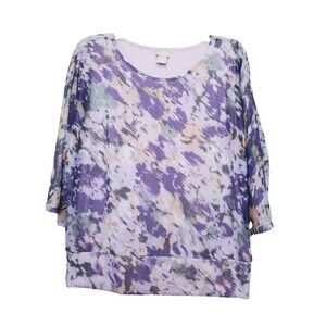 Chico's Purple Blossoms Mesh Top Abstract Floral Print Size 1 Medium Lined